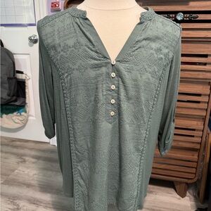 BEAUTIFUL Democracy Sage Green Lace-Detail Henley Tunic
